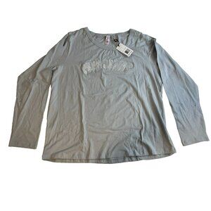 Pepe Jeans London Women's Gray Beaded Logo Long Sleeve Shirt Size 3X READ